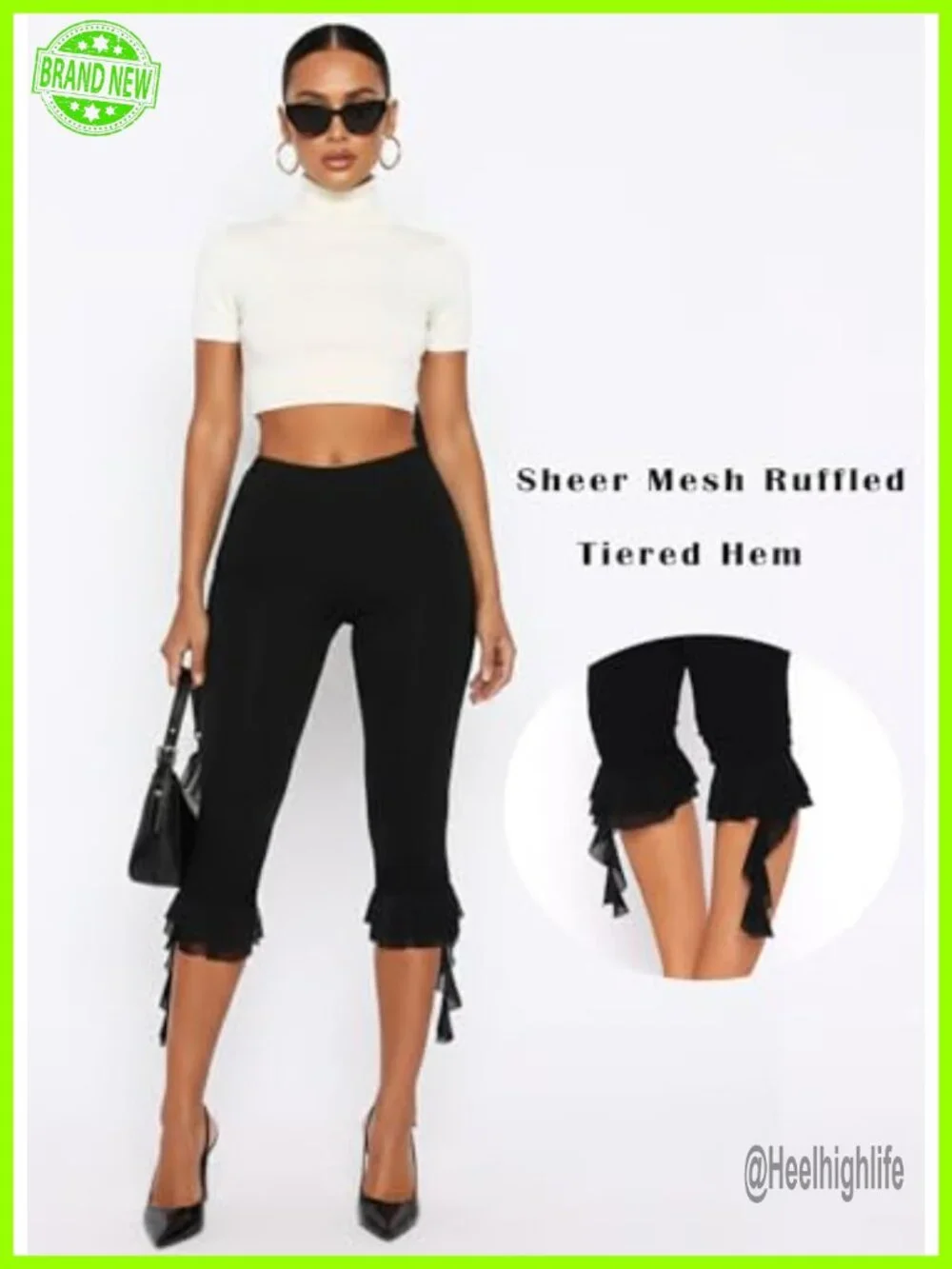 Women's High Stretch Cotton Blend Y2K Capri Leggings with Ruffled Hem